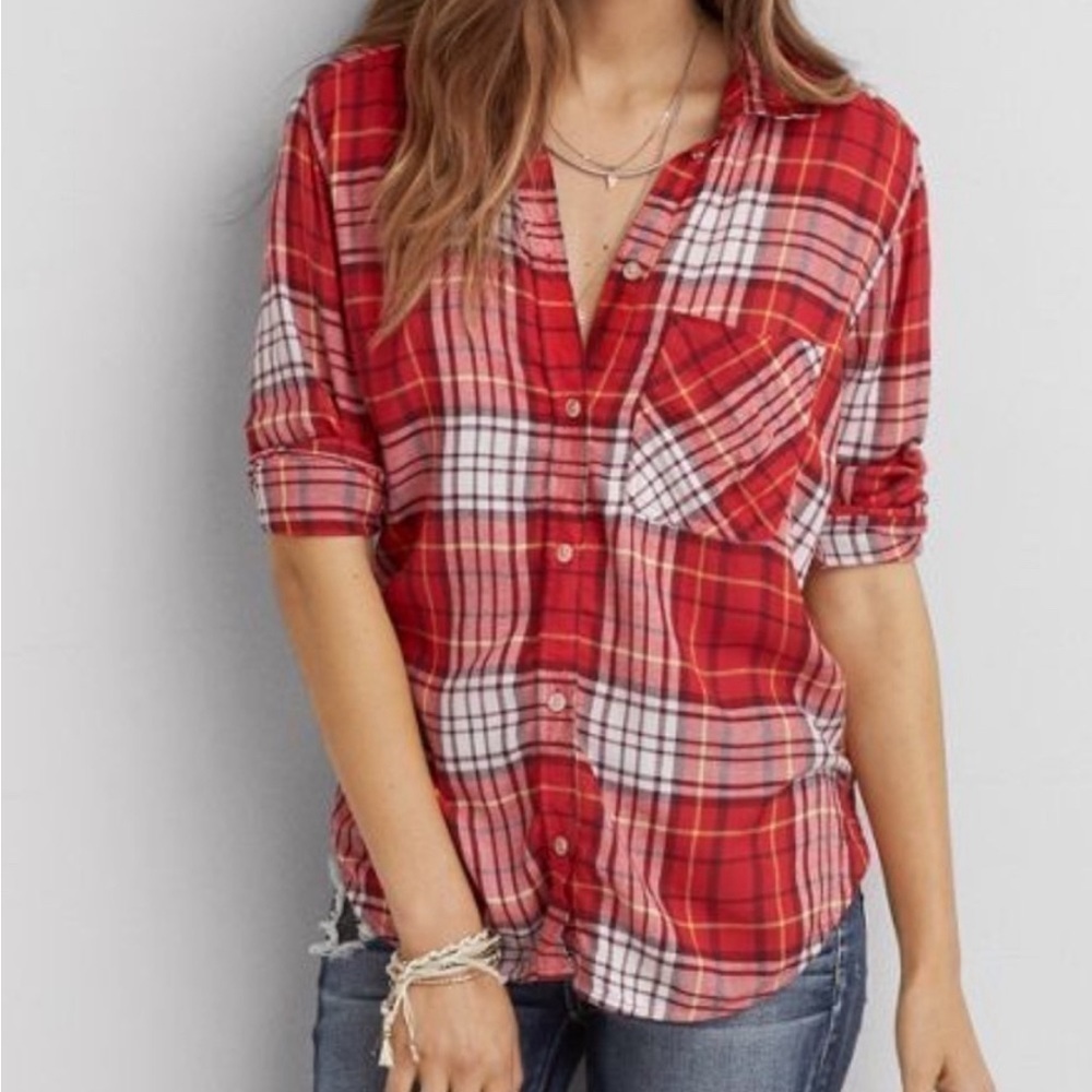 2/$30 American Eagle Outfitters long sleeve button down plaid shirt SZ XS